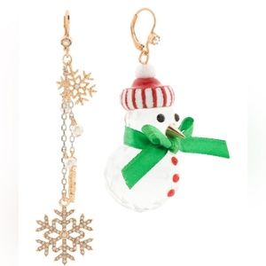 Betsey Johnson Snowflake Snowman Mismatched Earrings